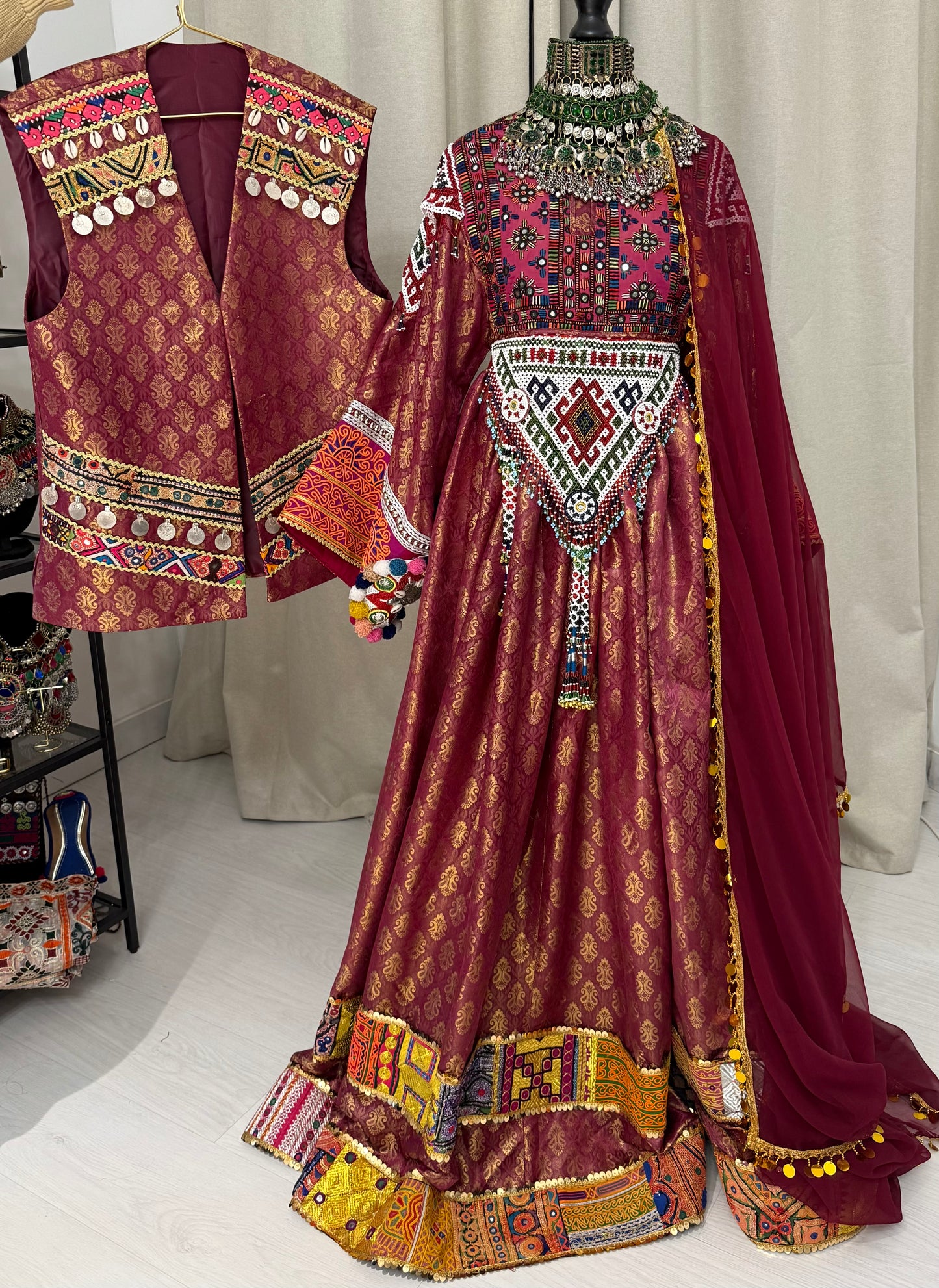 Purple Banaras dress with vest