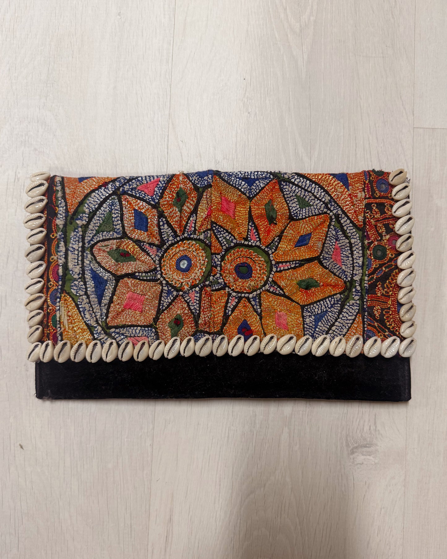 Embroidered Shell Clutch